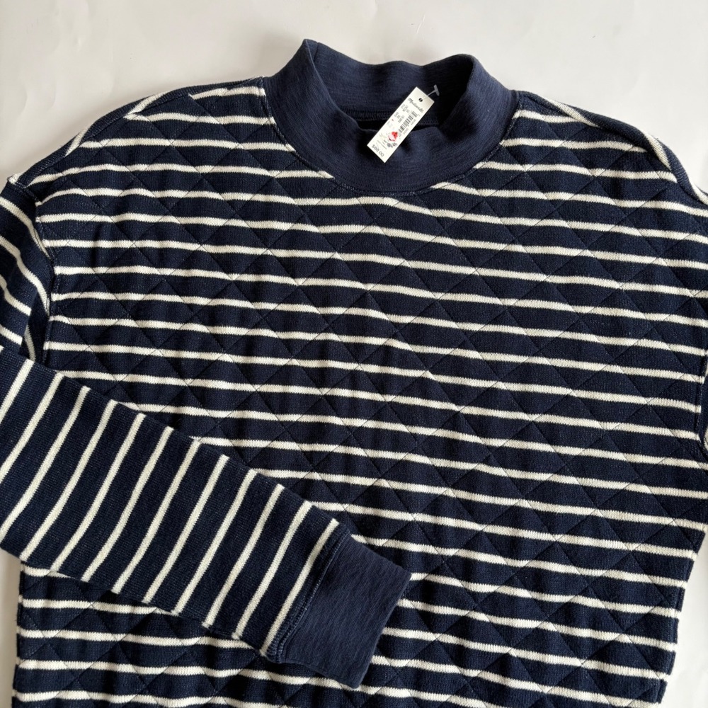 Madewell‎ Quilted Mockneck Sweatshirt Navy White Striped Pullover XS NEW